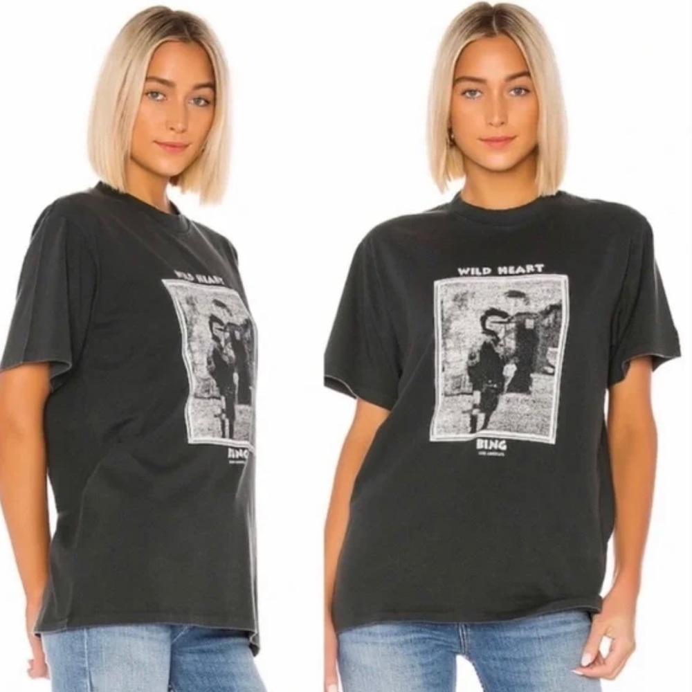 Anine Bing Black 'Wild Heart' Graphic Tee